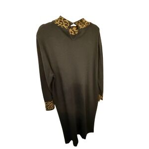 Vintage Nina Leonard Sweater Dress Womens 2XL Leopard Collar Black Animal Print